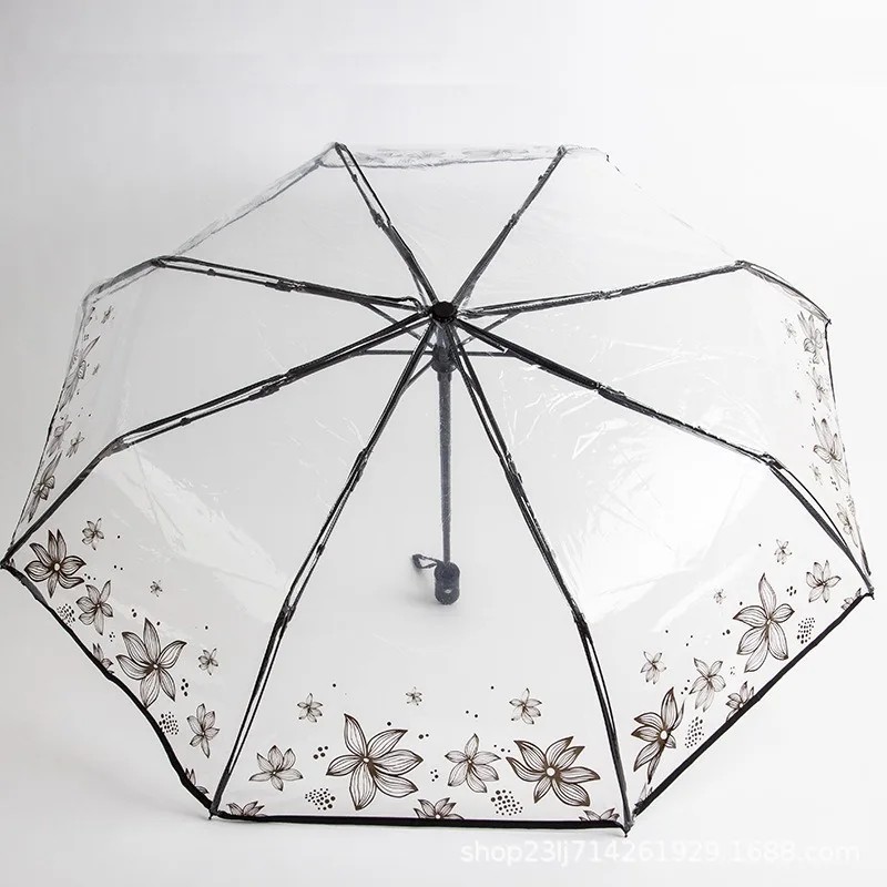 Transparent Umbrella Cartoon Anime Influencer-style Folding Lightweight Aesthetic Nice Cute Customization Umbrella