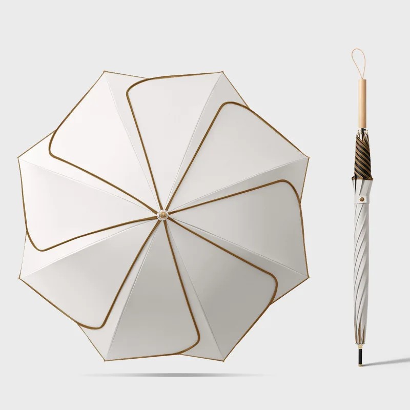 New Creative Straight Handle Petal Umbrella Wooden Solid Color Fresh Sun Rain Umbrella UV Protection In Stock Custom Umbrella