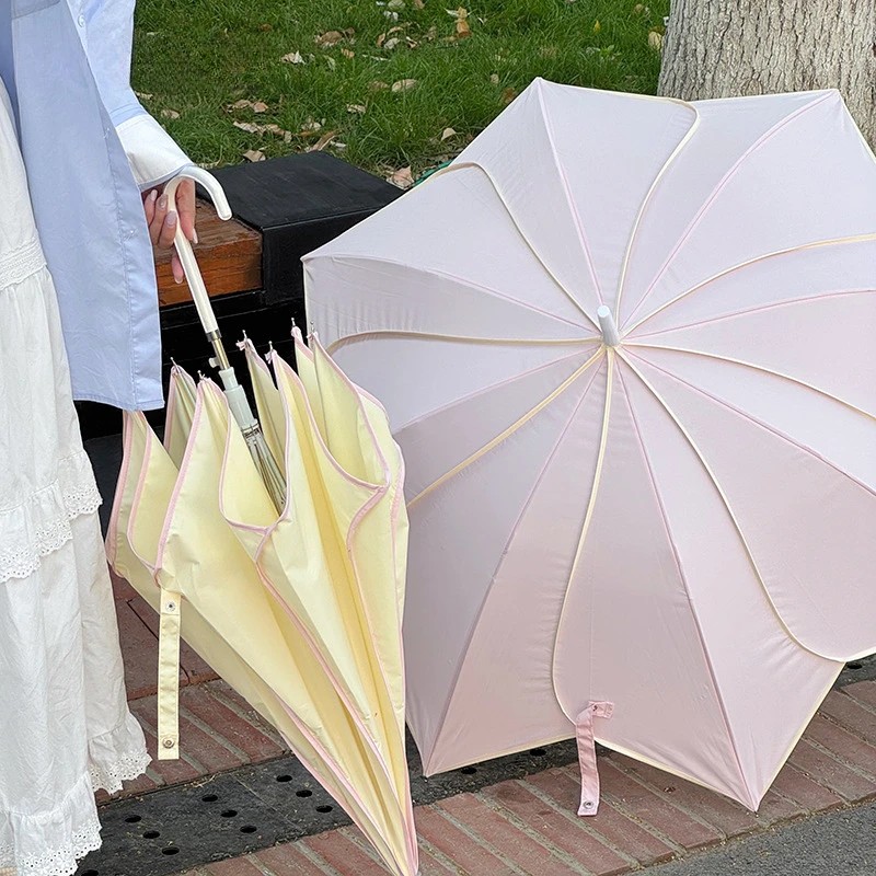 Korean Style Automatic Petal Long Handle Dual-use Sun Rain Women's Large Reinforced Wind-resistant Portable High Value Umbrella