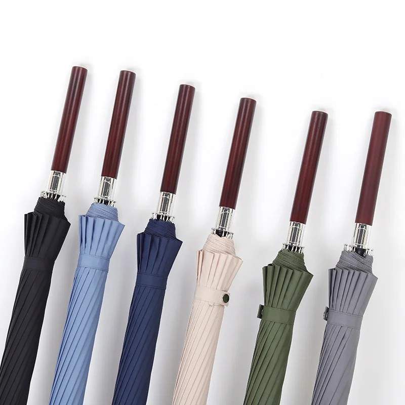 Men's Manual 16 Bone Long Straight Handle Large Double Reinforcement Modern Luxury Windproof Multi Colors Business Umbrella