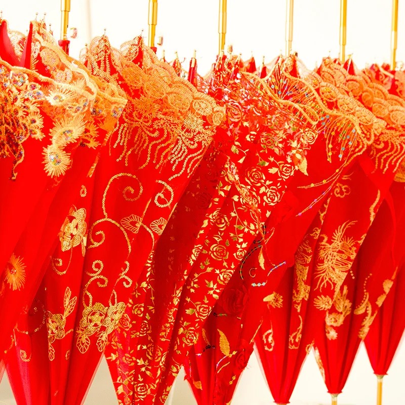 aikeling Red Umbrella Wedding Bridal Umbrella Wedding Wedding High-grade Lace Embroidery