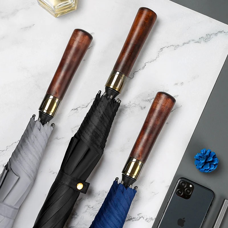 Aikeling High-end Solid Wood Handle Business Gift Golf Umbrella Wholesale and Customized logo Umbrellas for the Rain