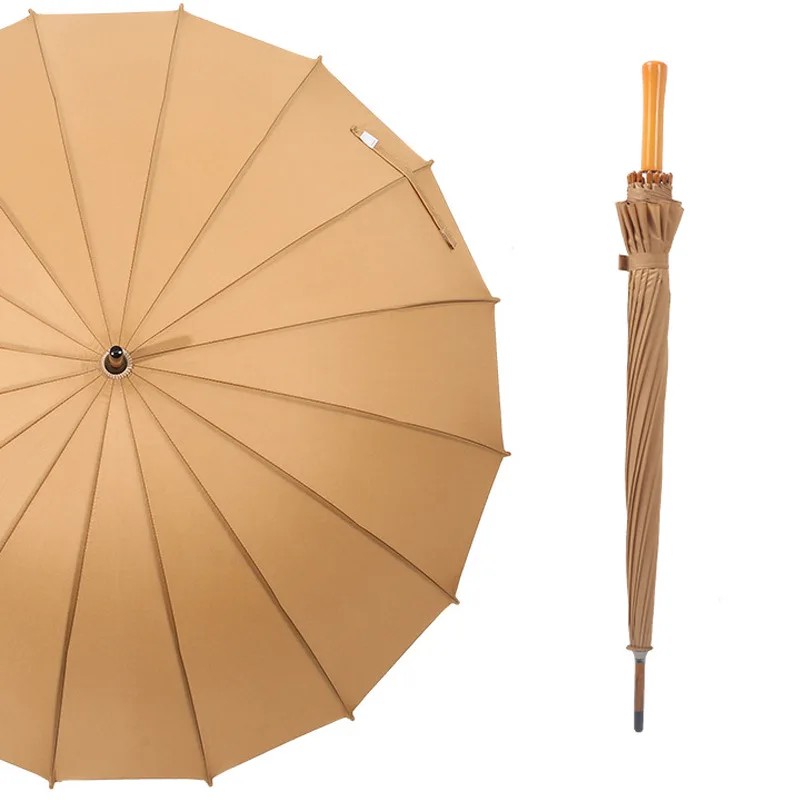16k Wooden Handle Umbrella Advertising Umbrella Logo Print Han Dynasty Style Sun Rain Gift Antique Craft Long Automatic Umbrella
