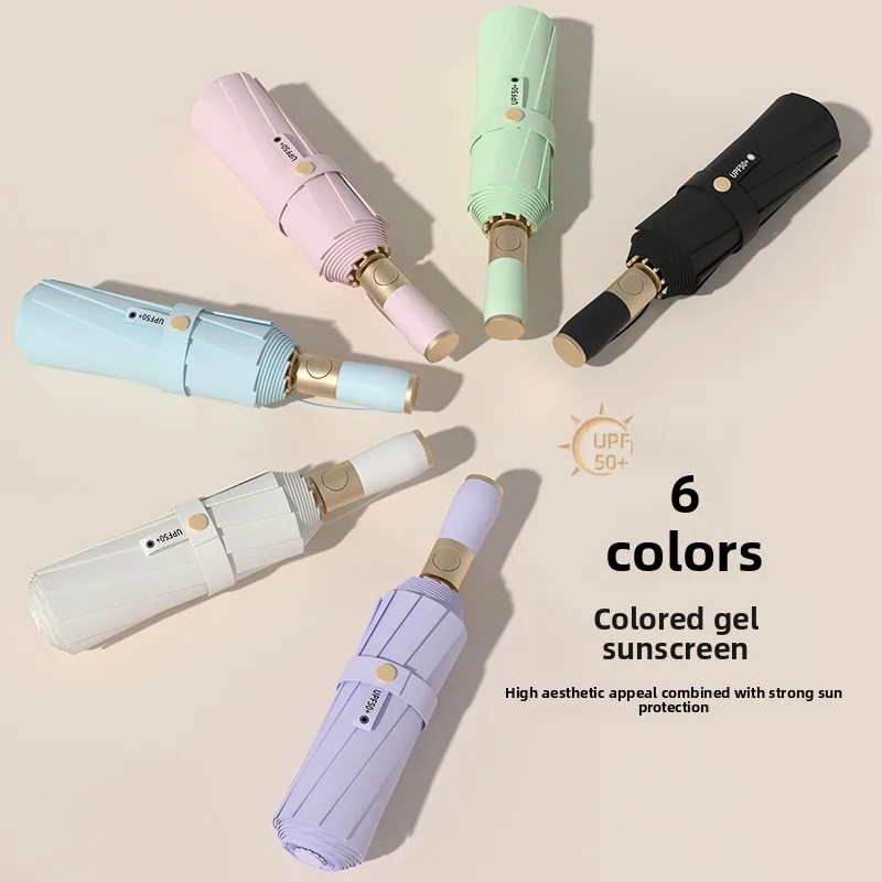 Manual Umbrella Folding Sunshade Color Glue Sunscreen Sunny Rainy Dual-use Sun Umbrella Polyester Fiber Iron Plastic Advertising