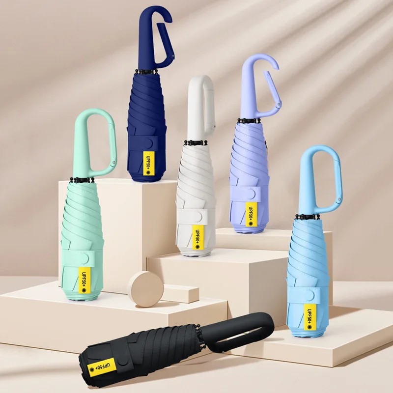 Portable Ring Buckle Handle Five-Fold Full Blackout Rubber Sunscreen Anti-UV Rainproof Dual-Use Advertising 6k Gift Umbrella