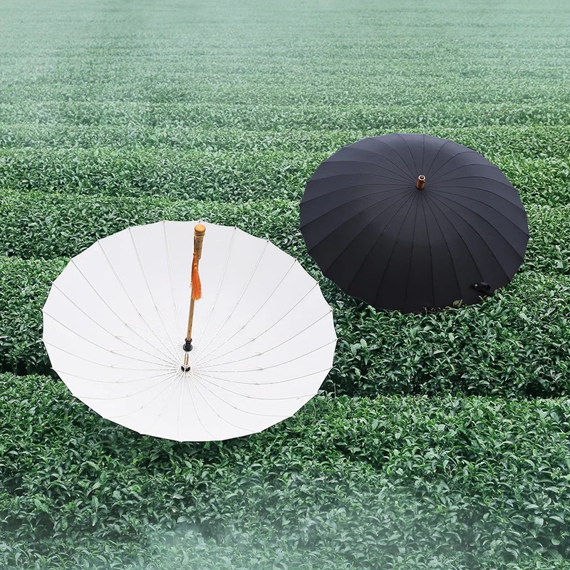 aikeling Customizable 24K Solid Wood Retro Umbrella New Long Straight Handle Semi-Automatic Control Travel Modern Design