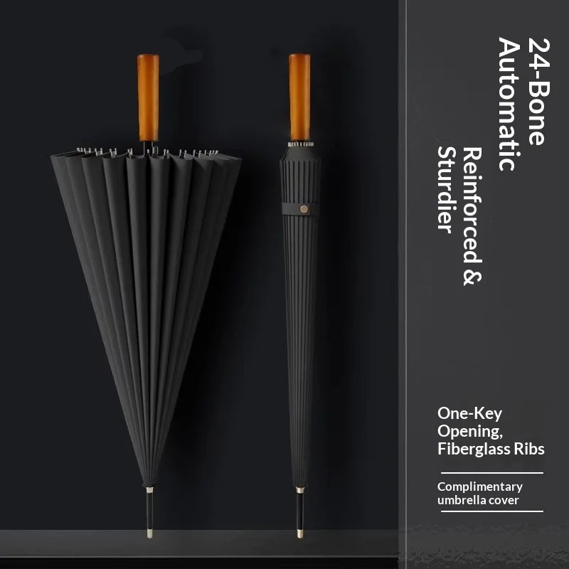 Aikeling Large Semi-automatic UV Protection Rainproof Wind-resistant Custom Straight Rod High-end Solid Wood Men's Umbrella