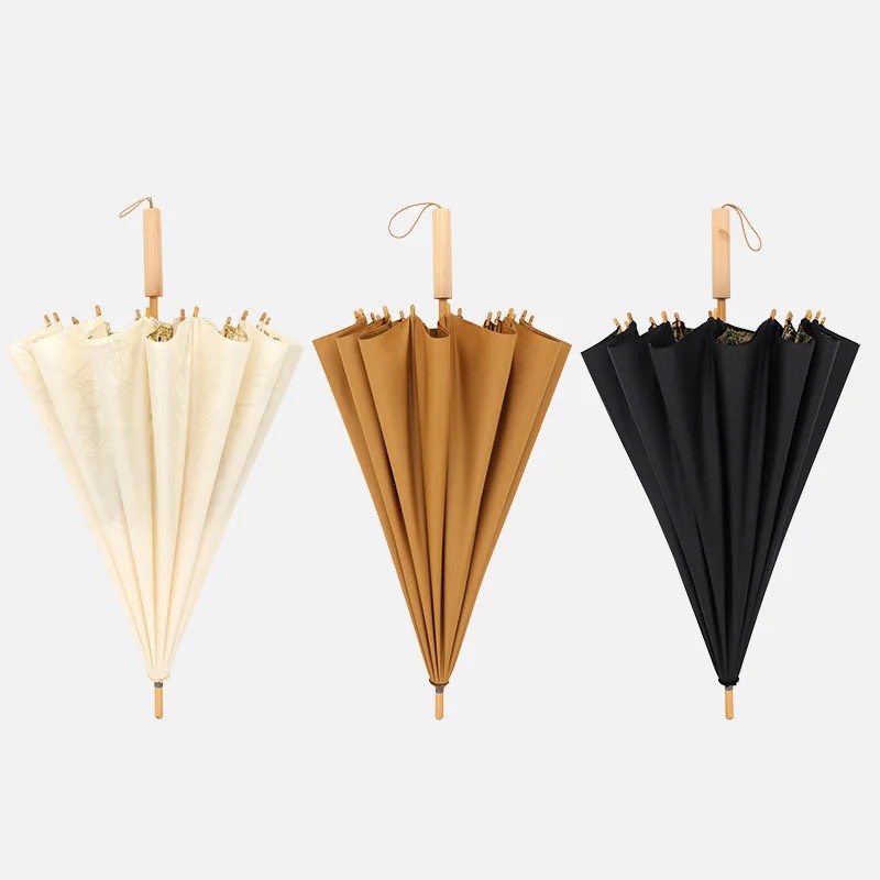 Aikeling 16-rib Manual Sun Rain Umbrella Chinese Style Retro Artistic Long-handled Wooden Umbrella Free Engraving Advertising