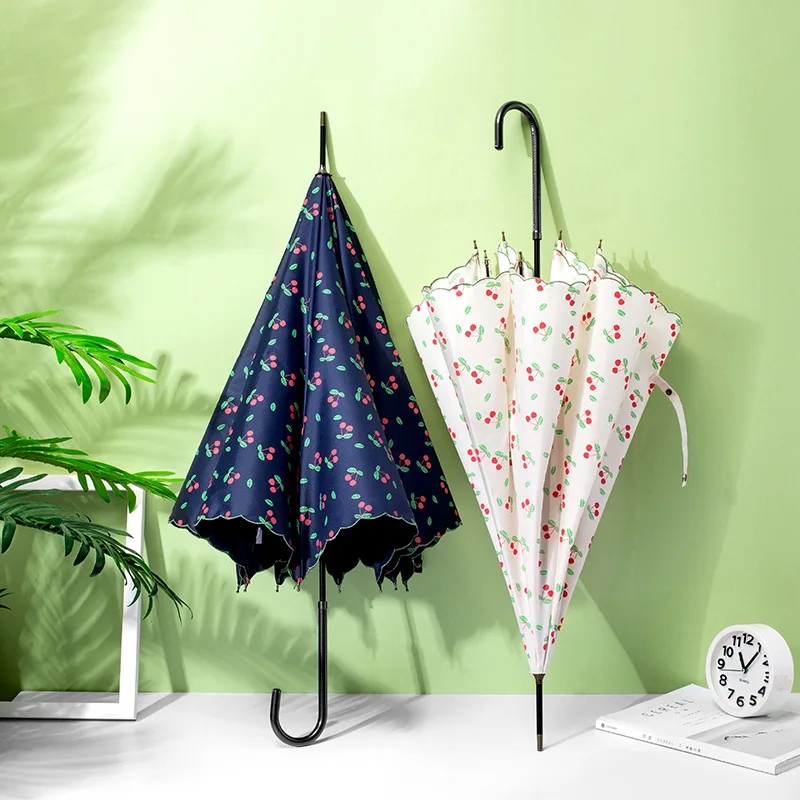 New Hand Open Curved 8Rib Cherry Umbrella Fresh Elegant High-End Feel Sun Rain Straight Sunshade Protection Long Handle Umbrella
