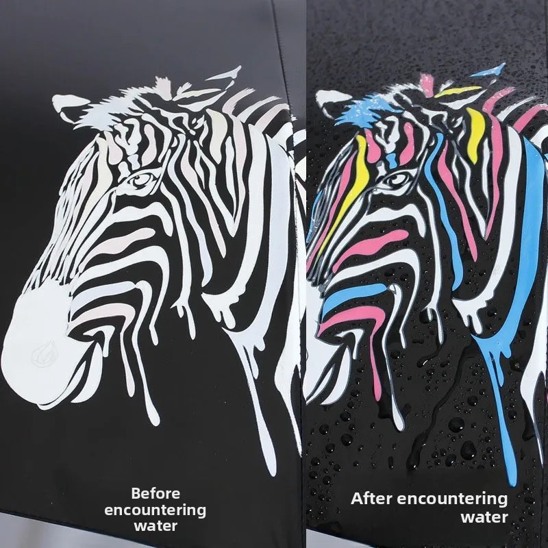 Color-changing Zebra Manual Umbrella 8g Fun Water-activated Black Glue Sunscreen UV-proof Sunshade Men's All-weather Wholesale