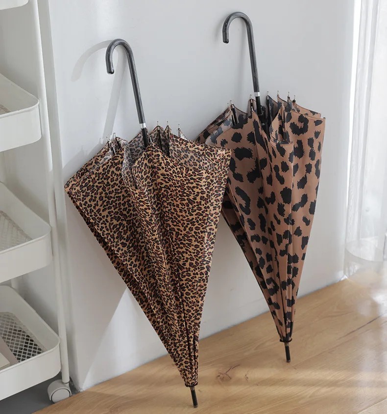 10k Straight Umbrella Retro Leopard Print Long Handle Automatic Sun Rain UV Protection Internet Celebrity Wholesale Umbrella