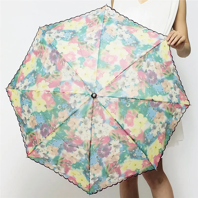 Lady Princess Sweet Temperament Oil Painting Lace Double Layer Sun Protection Rainproof 2 Folding Dual-use Umbrella