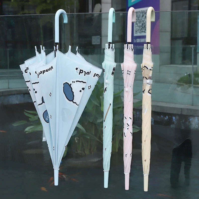 Aikeling Cartoon Printed Cute Girl Heart Adult Iron Steel Plastic Straight Handle Long Hook Manual Rain Umbrella