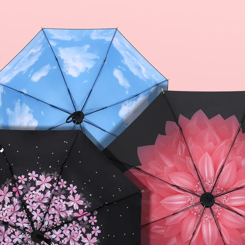 New Creative Small Black Umbrella Coating Sun Protection Rain Umbrella 3 Foldable Umbrella Wholesale Customizable with Logo