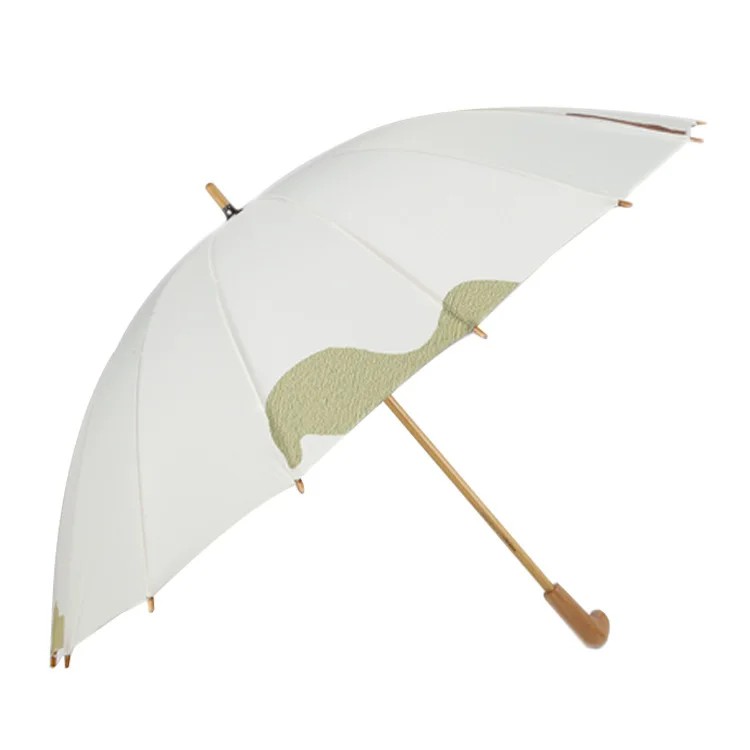 German Original Elegant Solid Wood Handle Stick Manual Umbrella with Printed Design Windproof & Sunscreen for Sunny Rainy Days