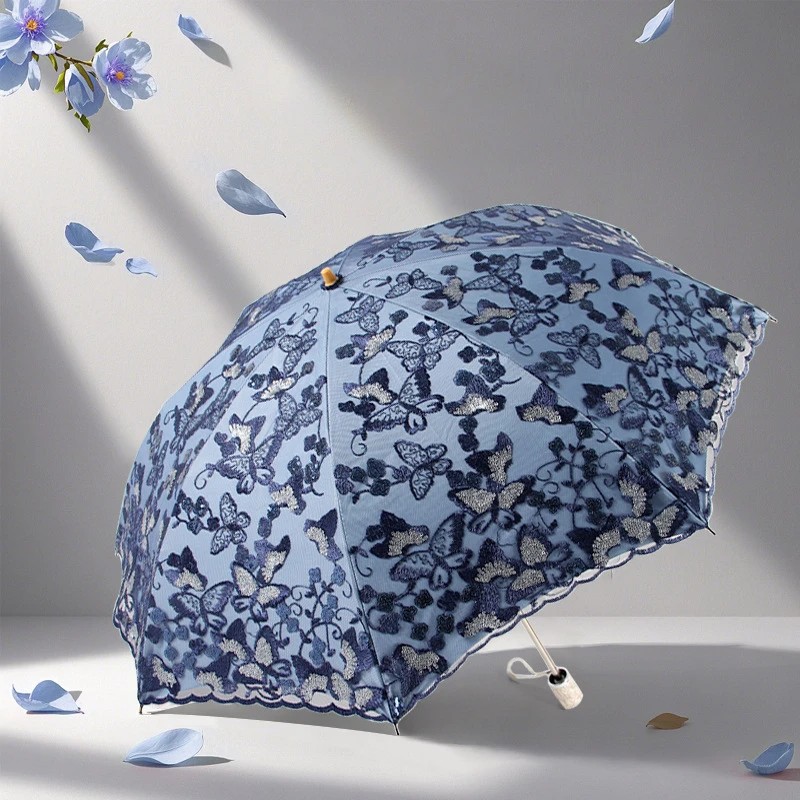 Ourota  New Double-folded Lace Double-layered Embroidered Umbrella, UV-protective Sunshade Umbrella