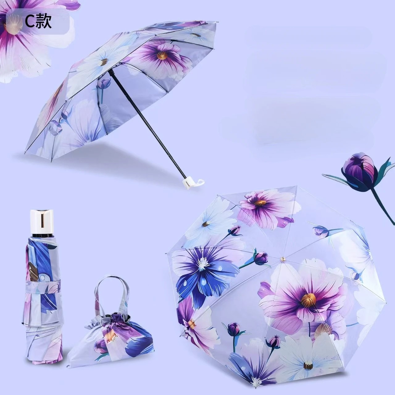 Double Layer High-End Sun Protection Dual-Use for Sun and Rain Customizable Folding Umbrella Double Flower Sunshade Umbrella