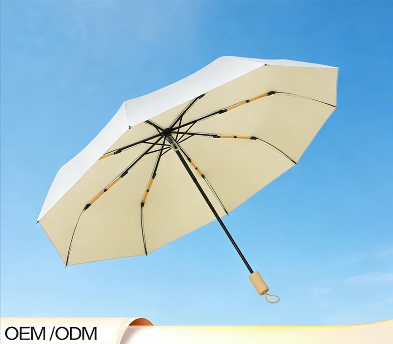 Creative Double-layer  Hand-open Small Wooden Handle  UV Black Rubber Folding  Thickened Sunshade Umbrella