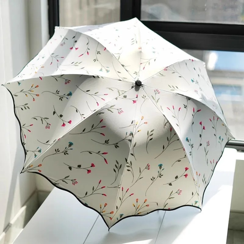 Women's Folding Umbrella Dual-use for Sun and Rain Black Coating Super Strong Protection UV Protection UPF50+ Goddess Umbrella