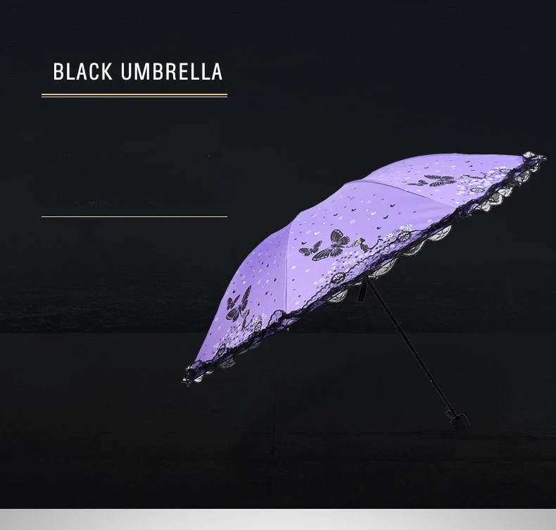 Butterfly Lace Print Umbrella Dual Use for Sun and Rain Blocking Black Glue Umbrella Direct Sale From Manufacturer Umbrella