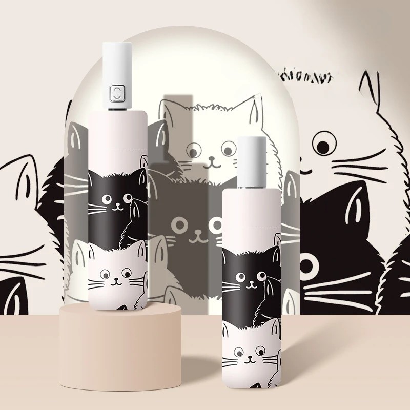 Fully Automatic Umbrella Large Cat Cute Dual-use for Sun and Rain Wholesale Black Coating Folding Umbrella
