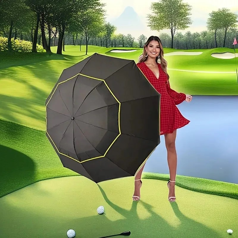 Ten-rib Folding Umbrella Golf Double-layer Bagged Umbrella Use Pure Color Rain Umbrella Sun protection Umbrella Large Size