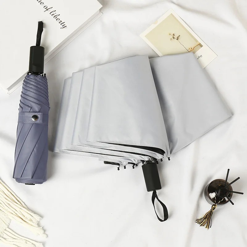 Minimalist Solid Color Folding Manual Umbrella Thickened Wind-Resistant Durable UV-Protective Design Dual-Purpose for Sunny