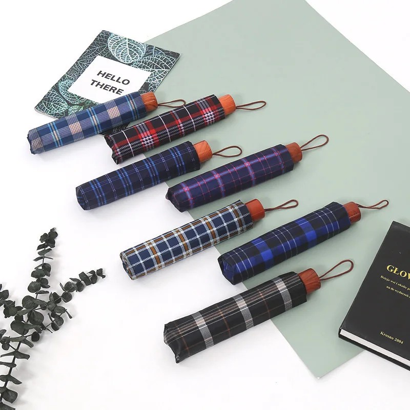 Extra-large Three-person Plaid Umbrella Ten-bone Double-person Reinforced Thickened Folding Umbrella Manual Customizable logo