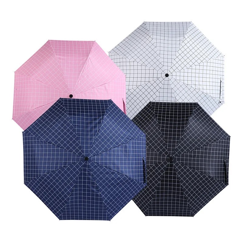 Creative Lattice Manual Three-Fold Black Rubber UV-Proof Advertising Sunshade Umbrella for Sunny & Rainy Days