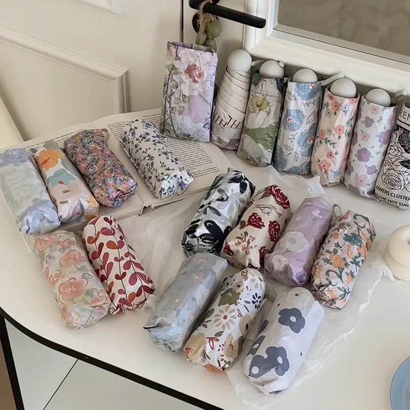 Fresh Floral Collection Gentle Style Beautiful Five 3 Folding Protection Umbrella Automatic Dual-use Umbrella for Sun and Rain