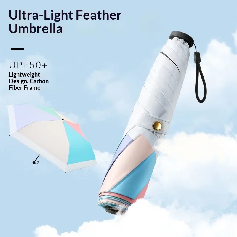 Carbon Fiber 70% Ultra-Light Feather Manual Umbrella Portable Black Coating Sun Protection UV Protection Sunshade Customizable