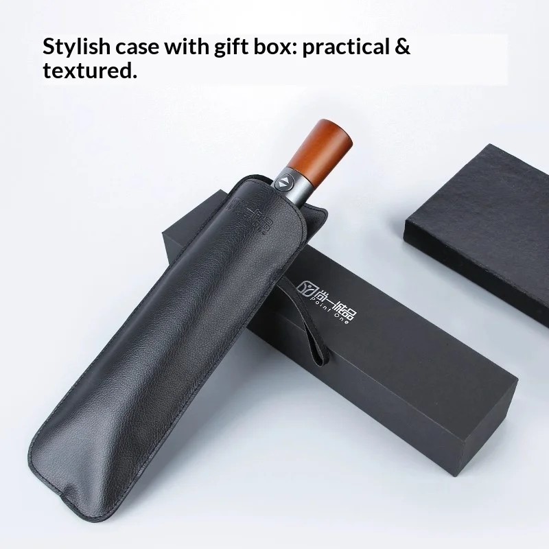 Fully Automatic Solid Wood Handle Umbrella Custom logo Engraving High-end Folding Umbrella UV protection Both Sunny Rainy Days
