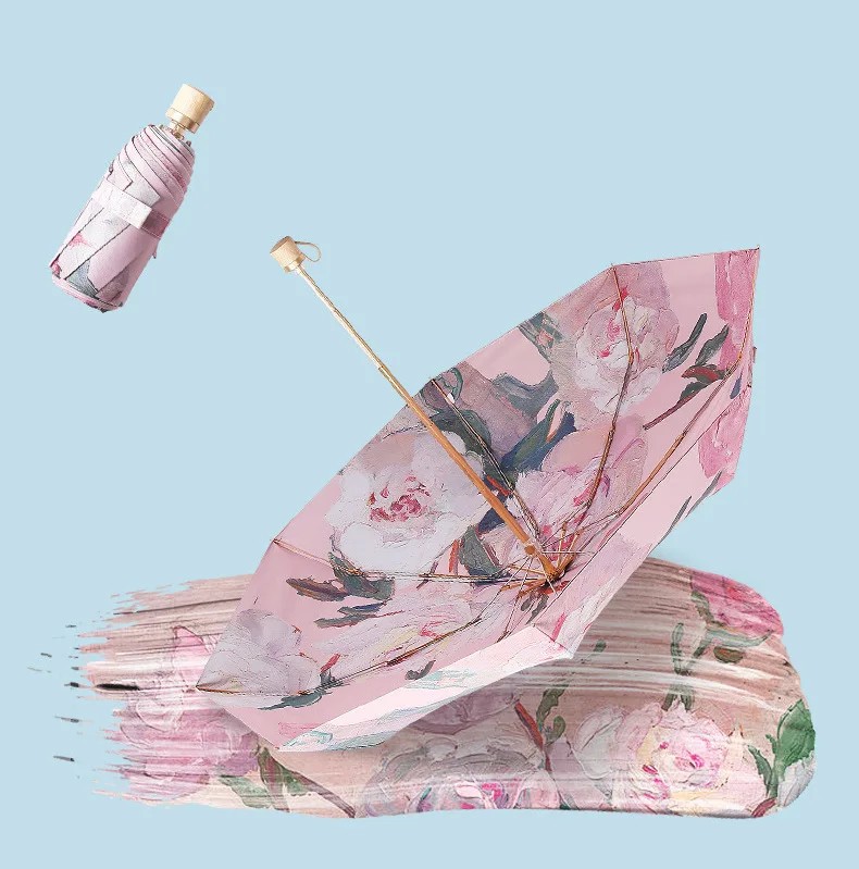 8-Rib Peony Black Glue Sun Protection UV Protection Umbrella Korean Women's Personality Creative Sunshade Umbrella Full Blackout