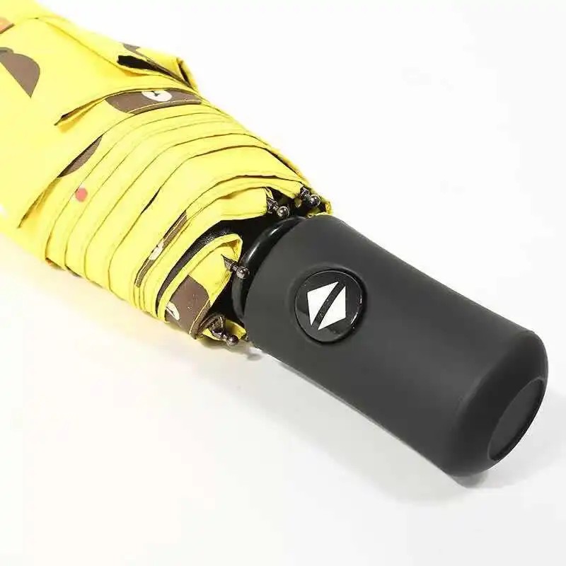 Semi-automatic Cartoon Bear Design Black-coated Sunshade Umbrella Durable Foldable Dual-use Sun Rain Business Gifts UV