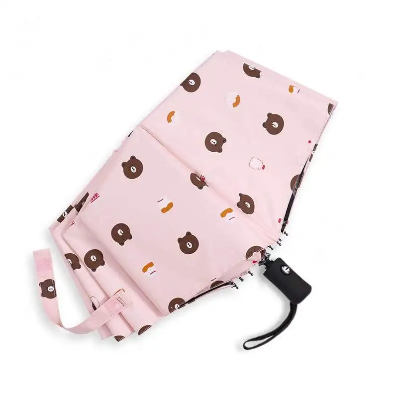 Fully Automatic Cartoon Bear-Shaped Black-Coated Sun & Rain Protection UV Protection Dual-Use Foldable 3 Folding Sun Umbrella