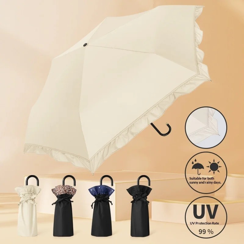 New Japanese Style Lace Women's Light Luxury Sun protection Ultra Light Portable UV Umbrella in case Wind Resistant Umbrella