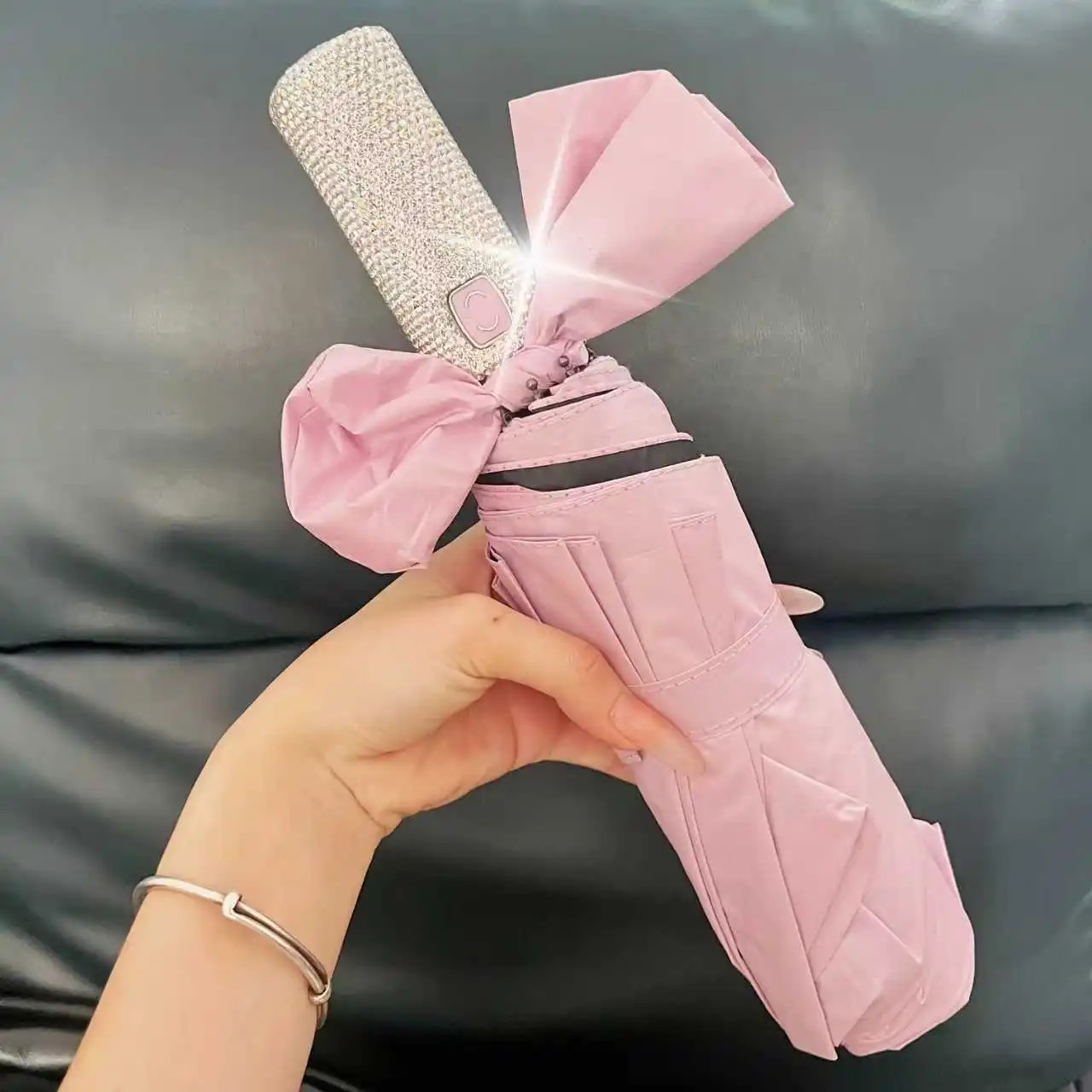 Diamond Encrusted Umbrella for Women Dual-Use for Sun and Rain Luxury Protection UV Protection Reverse Large Folding Umbrella
