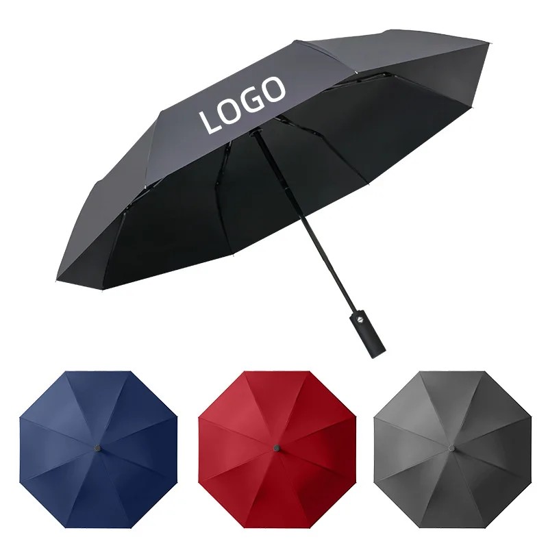 Foreign Trade Wholesale Automatic 3 Folding Simple Business Event Gift Advertising Umbrella Custom Logo Windproof Rainproof