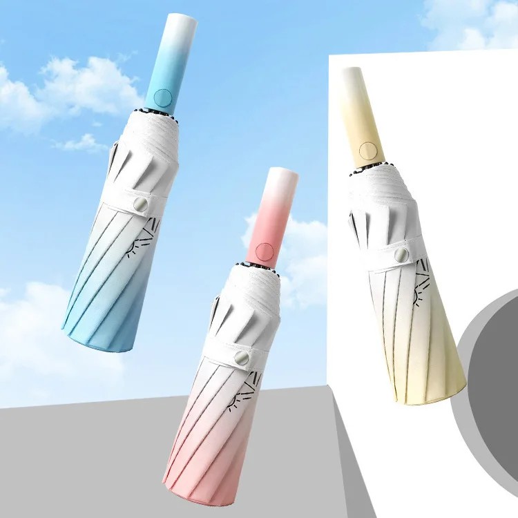 Gradient Automatic Umbrella Dual-use for Sun and Rain Unisex Large Thickened Reinforced Foldable Wind-resistant for Students