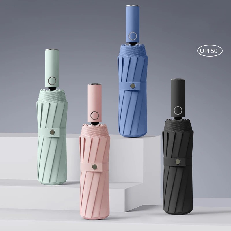 Three Fold 12Rib Fully Automatic Folding Umbrella Men Women Dual Use for Sun and Rain Sunshade Protection Advertising Umbrella