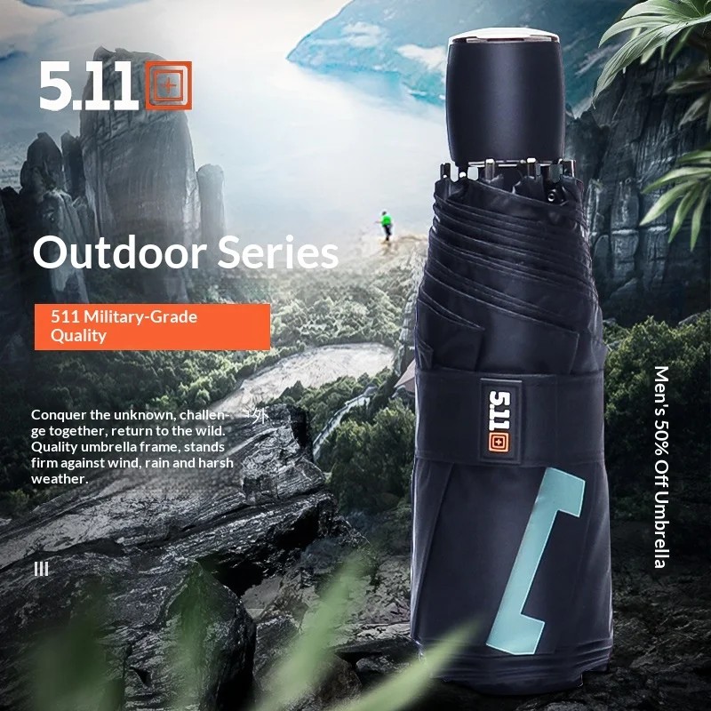 Metal Canopy Five Fold Umbrella Manual 8K Sun Umbrella Outdoor Portable Extra-Large Black Rubber Sunscreen  Super Waterproof