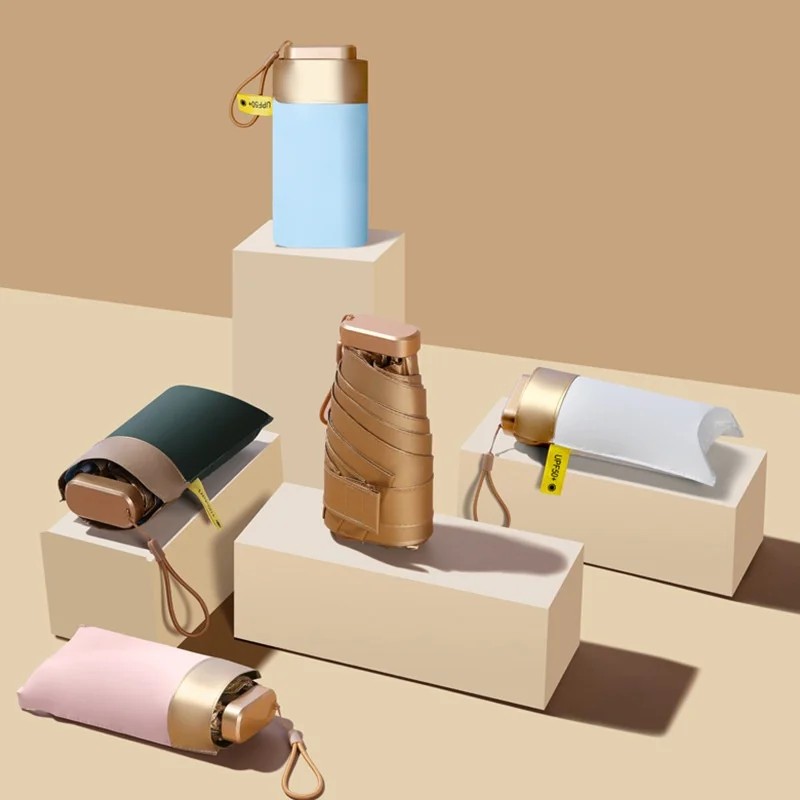 Invented  Sun Umbrella Five-fold Sunny Rainy Dual-use Women's Pocket Sunscreen UV Protection Small Portable Sunshade Customized
