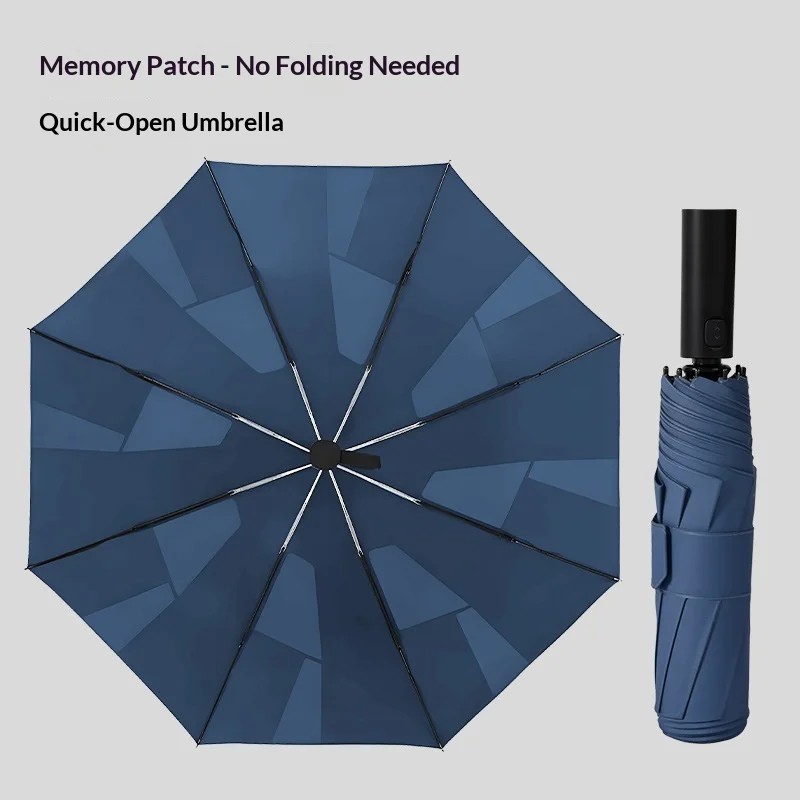 Fully Automatic Folding Umbrella Open Close Memory Patch Easy Folding Anti-UV UPF 50+ Solid Wood Handle Business Umbrella