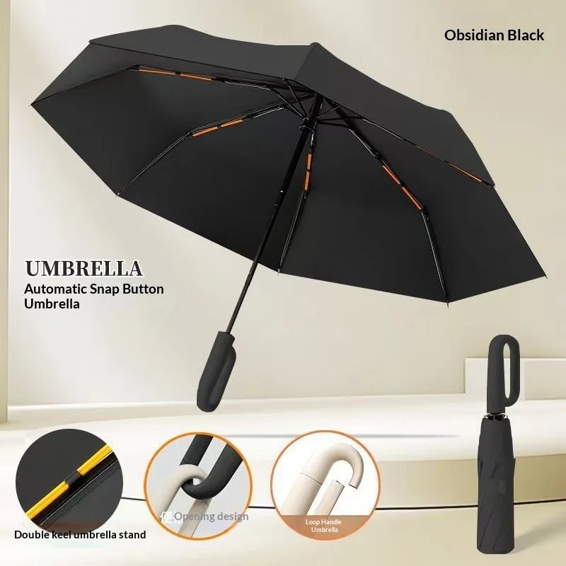 Fully Automatic Buckle Men's Casual Reinforced Three-fold Dual-use Sunny & Rainy UV Protection Folding Umbrella