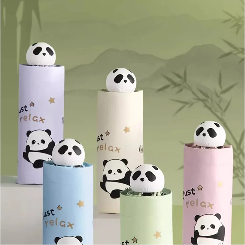 Animal Head Umbrella Polyester Mini Five-fold Sunscreen Umbrella Black Glue UV-proof Capsule Pocket Sunshade 53079E Cute