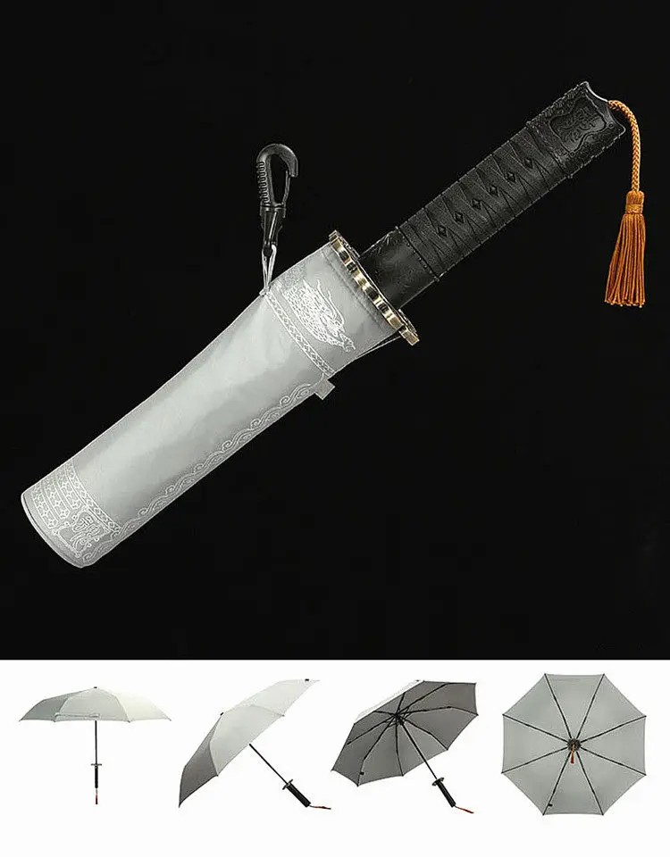 Japanese Style Samurai Sword Short Handle Three Fold Folding Umbrella Men Handle Personalized Creative Trendy Umbrella