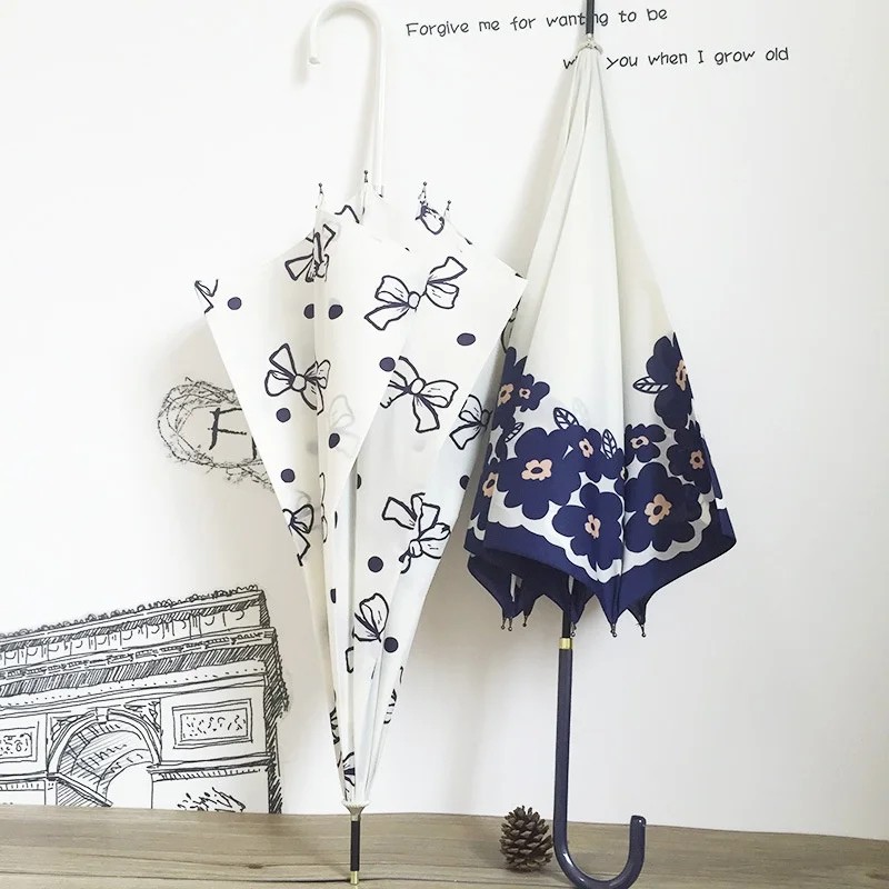 Sombrinhas Japanese-style Straight Umbrella Bowknot Design Automatic Opening Long-handled Vintage Black-coated Dual-purpose