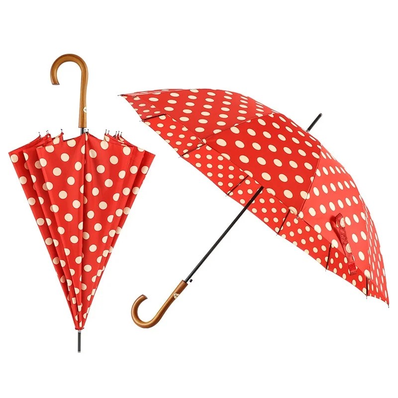 Clear Rain Wave Point Umbrella High-end Automatic Straight Umbrella 12-rib Large Sunny Rainy Shangyu Vintage Design Solid Wood