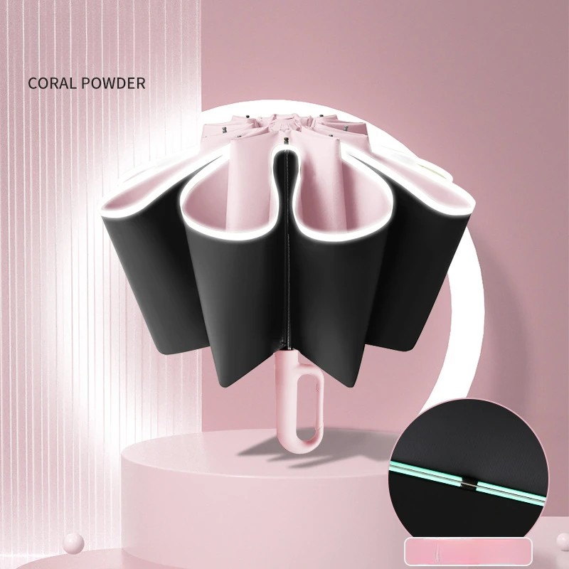 Three Folding Ring Buckle Solid Color Business Automatic Umbrella Large Size Black Coating Sun Protection Windproof Umbrella