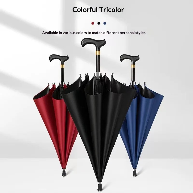 Dual-use Walking Stick Umbrella for Elderly People Long Handle UV Protection Non-slip Grip Mountaineering Multi-function Design